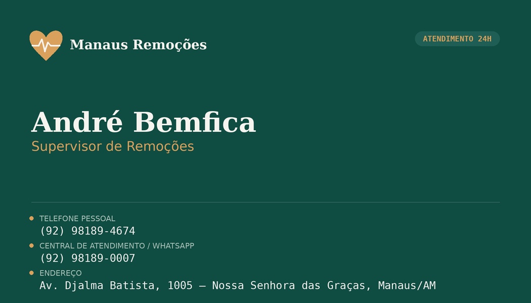 Cartão de visita de André Bemfica, Supervisor de Remoções da Manaus Remoções